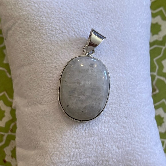 Natural Rainbow Moonstone Oval Sterling Silver Pendant – Iridescent Flash - New - Picture 1 of 5